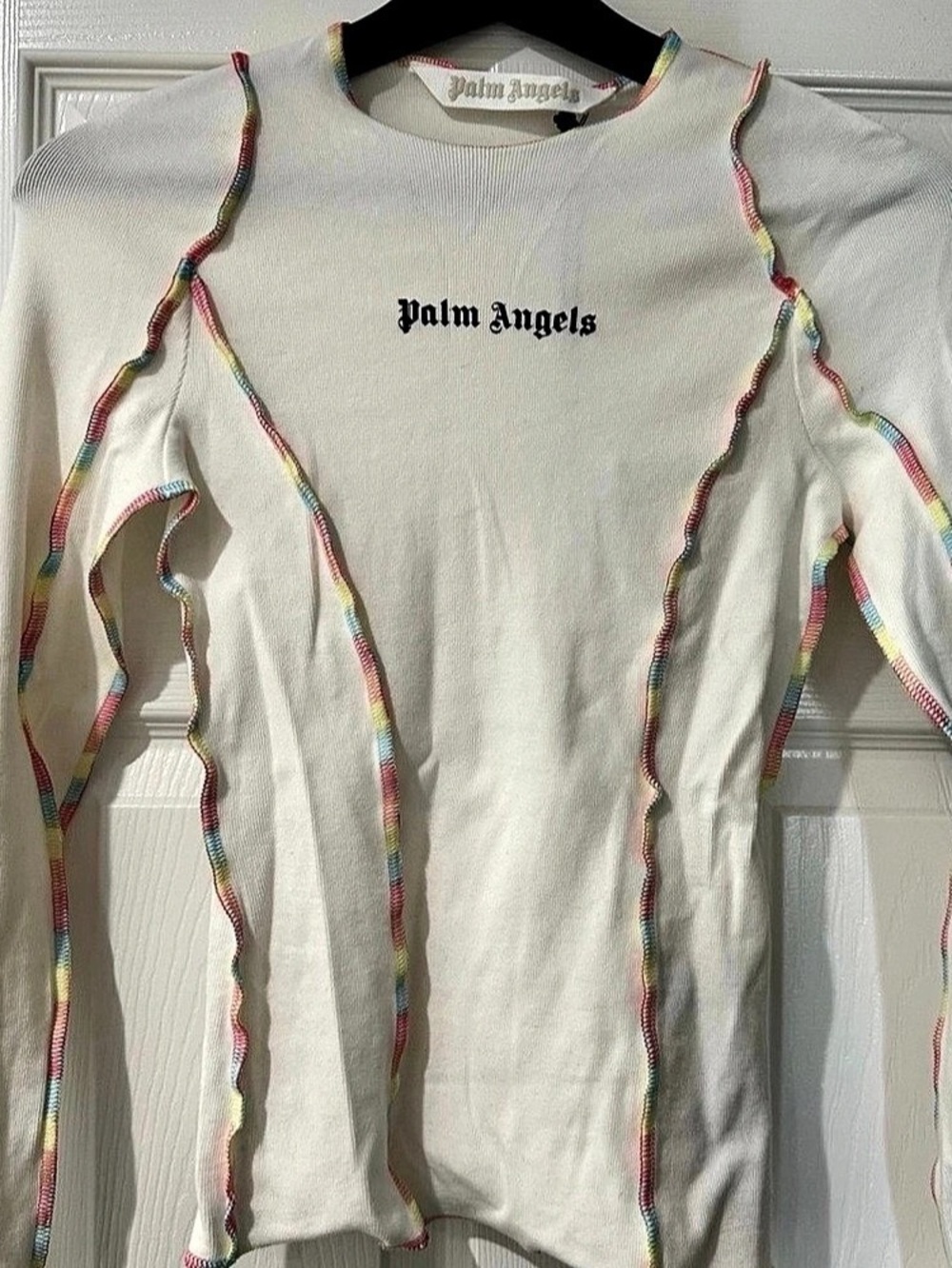 Palm Angels Rainbow Stitching Fit Tee White Black XS